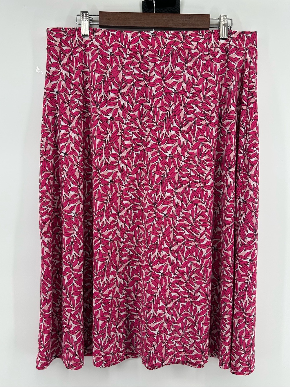 Kasper Pink and White Leaf-Print A-Line Skirt Women's Size XL Summer Flowy - Picture 4 of 5